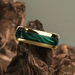 New Gold and Green Tungsten Steel Men's Ring